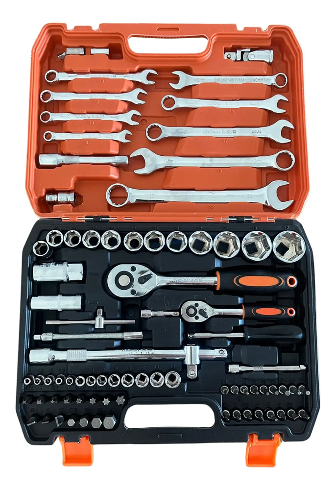 Kit Set De Herramientas Tubos Y Llaves 82 Piezas Naranja